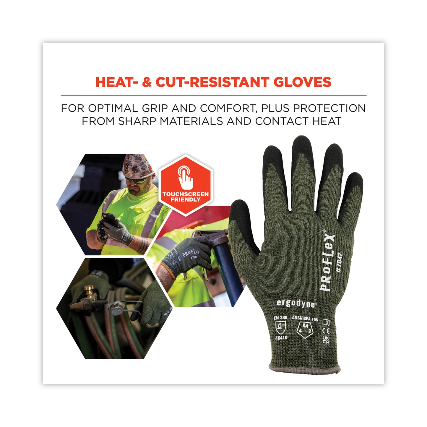ProFlex 7042 ANSI A4 Nitrile-Coated CR Gloves, EN388: 4X41D, 9" Long, Small, Green, 12 Pairs