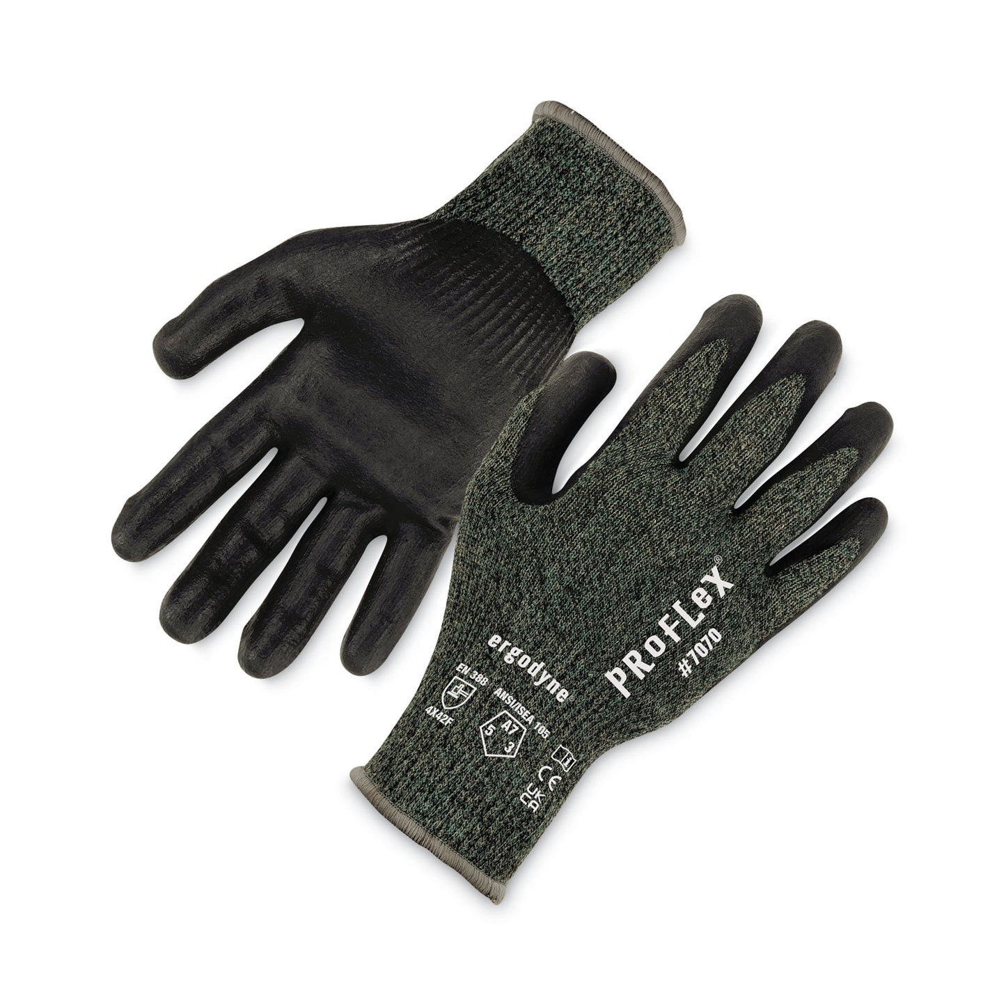ProFlex 7070 ANSI A7 Nitrile Coated CR Gloves, EN388: 4X42F, 9" Long, XX-Large, Green, 12 Pairs