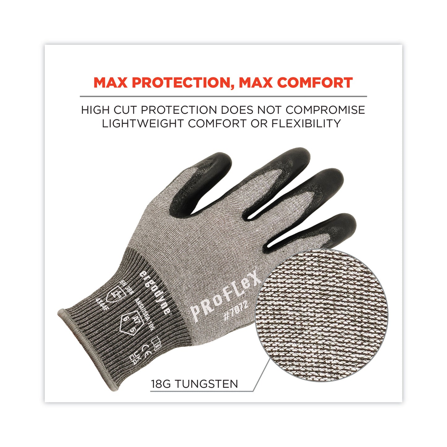 ProFlex 7072 ANSI A7 Nitrile-Coated CR Gloves, EN388: 4X44F, 9" Long, XX-Large, Gray, Pair