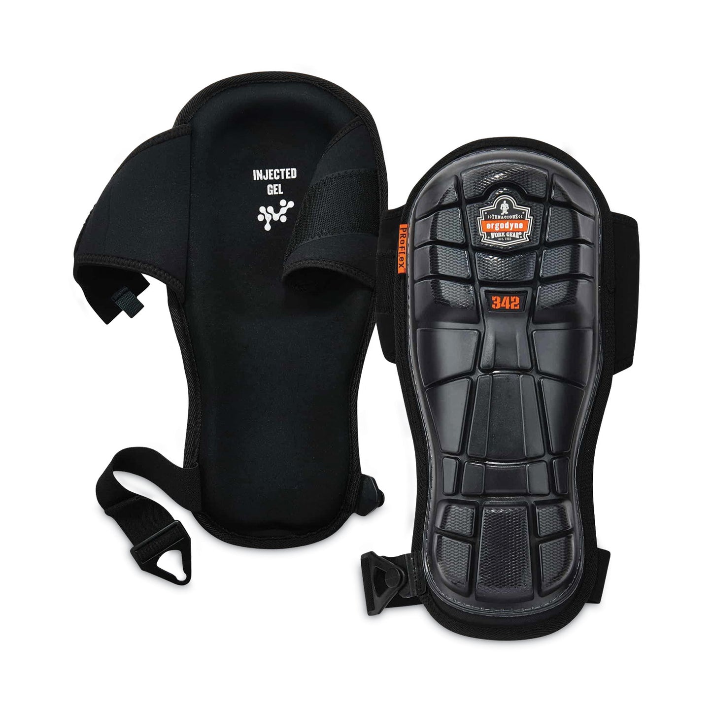 ProFlex 342 Injected Gel Knee Pads, Extra Long Cap, Hook and Loop Closure, One Size Fits Most, Black, Pair