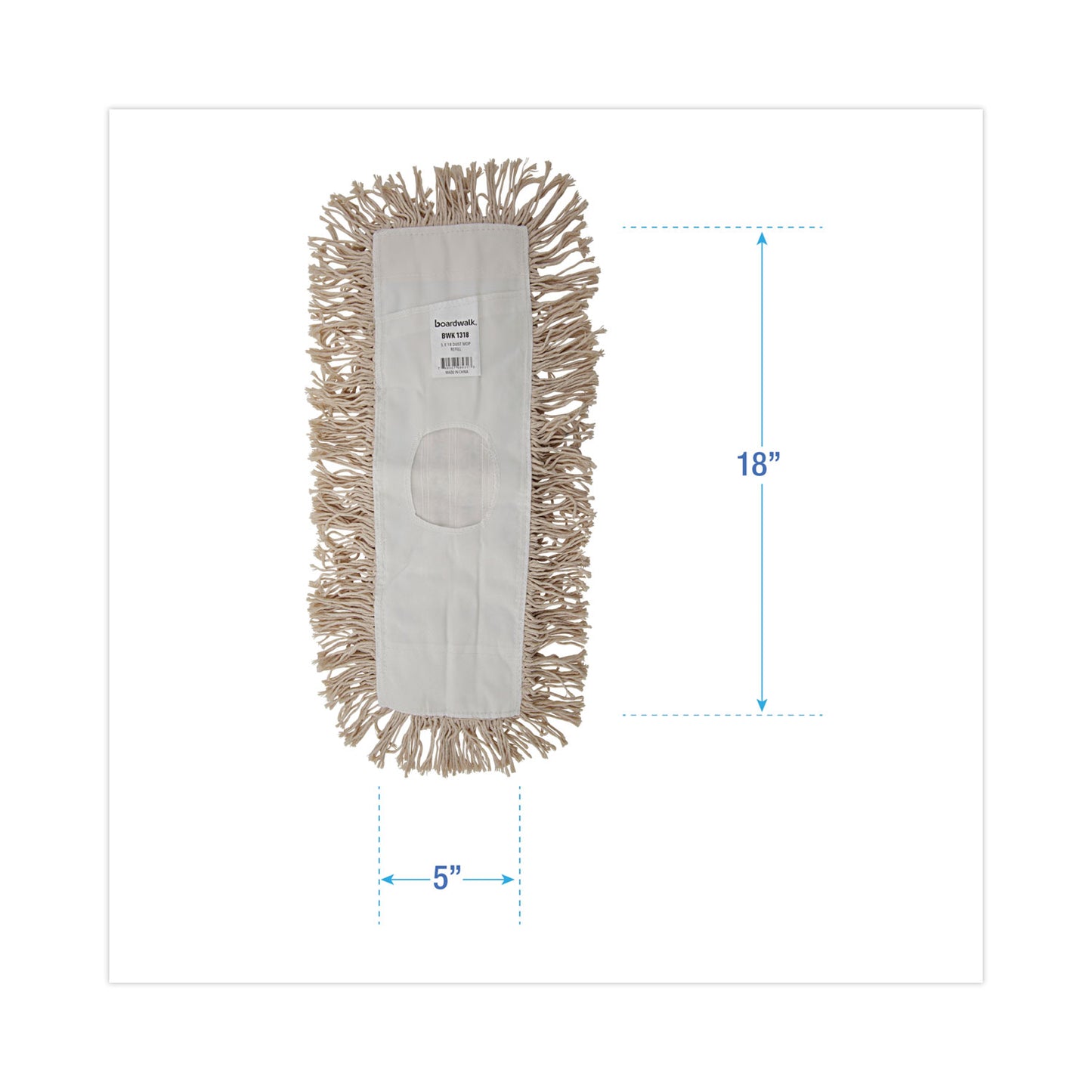 Industrial Dust Mop Head, Hygrade Cotton, 18 x 5, White