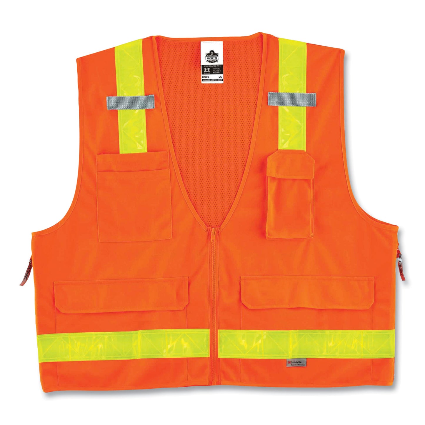 GloWear 8250ZHG Class 2 Hi-Gloss Surveyors Zipper Vest, Polyester, Large/X-Large, Orange