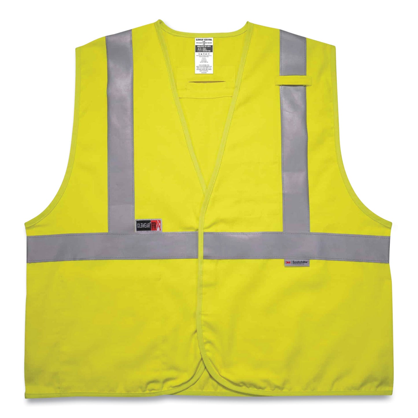 GloWear 8261FRHL Class 2 Dual Compliant FR Hook and Loop Safety Vest, Small/Medium, Lime