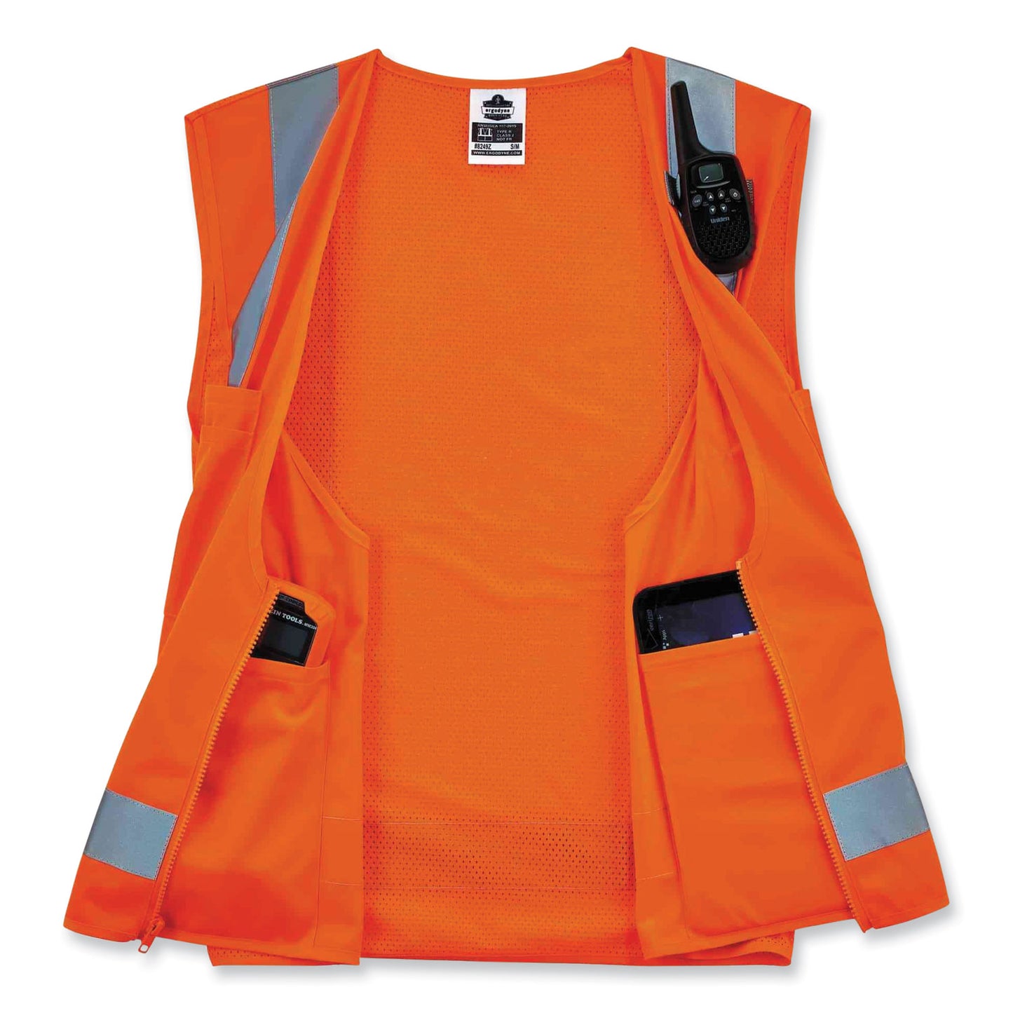 GloWear 8249Z Class 2 Economy Surveyors Zipper Vest, Polyester, Large/X-Large, Orange