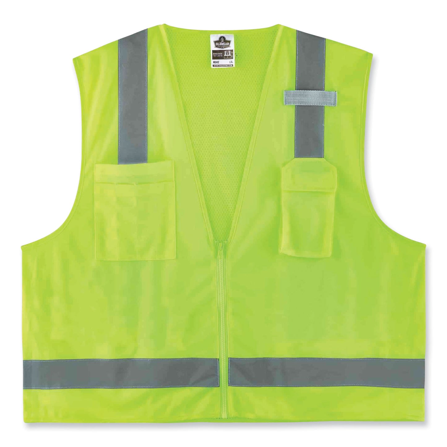 GloWear 8249Z Class 2 Economy Surveyors Zipper Vest, Polyester, 2X-Large/3X-Large, Lime