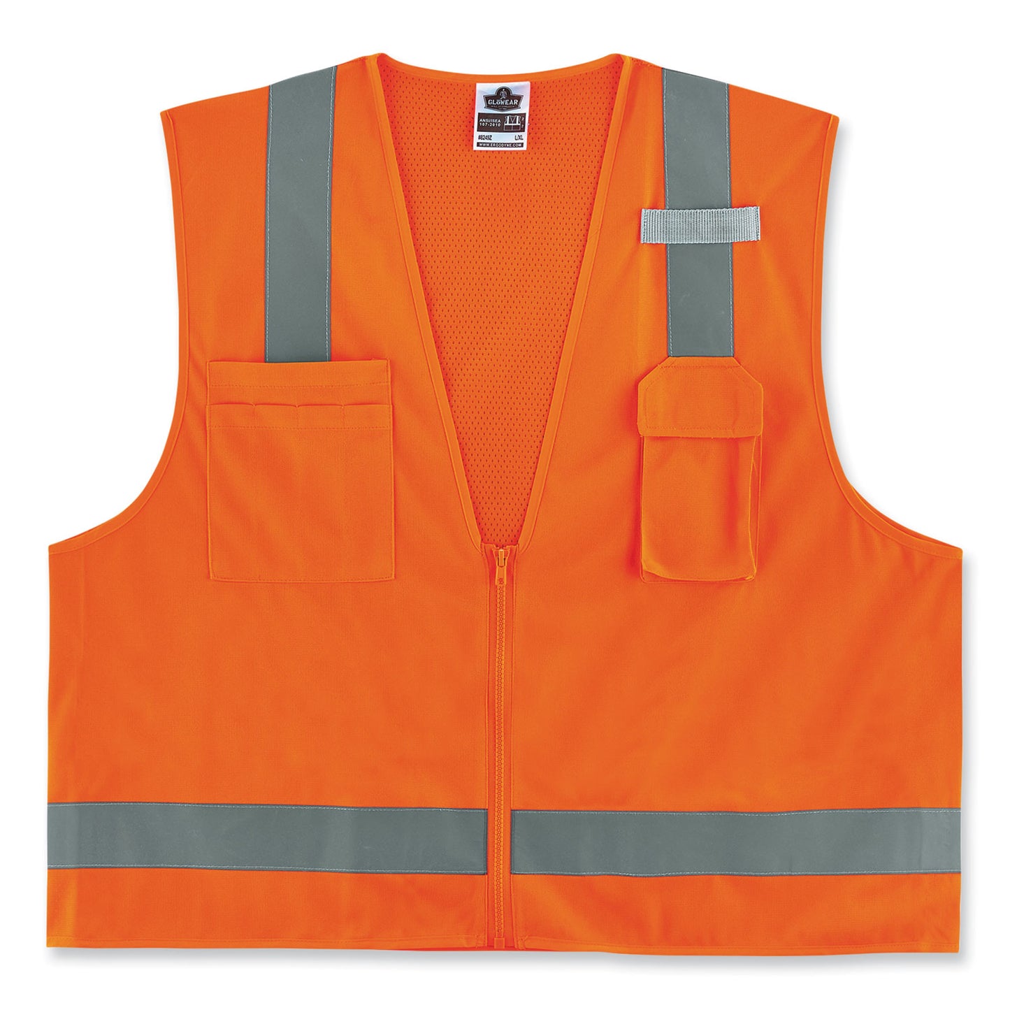 GloWear 8249Z-S Single Size Class 2 Economy Surveyors Zipper Vest, Polyester, X-Large, Orange