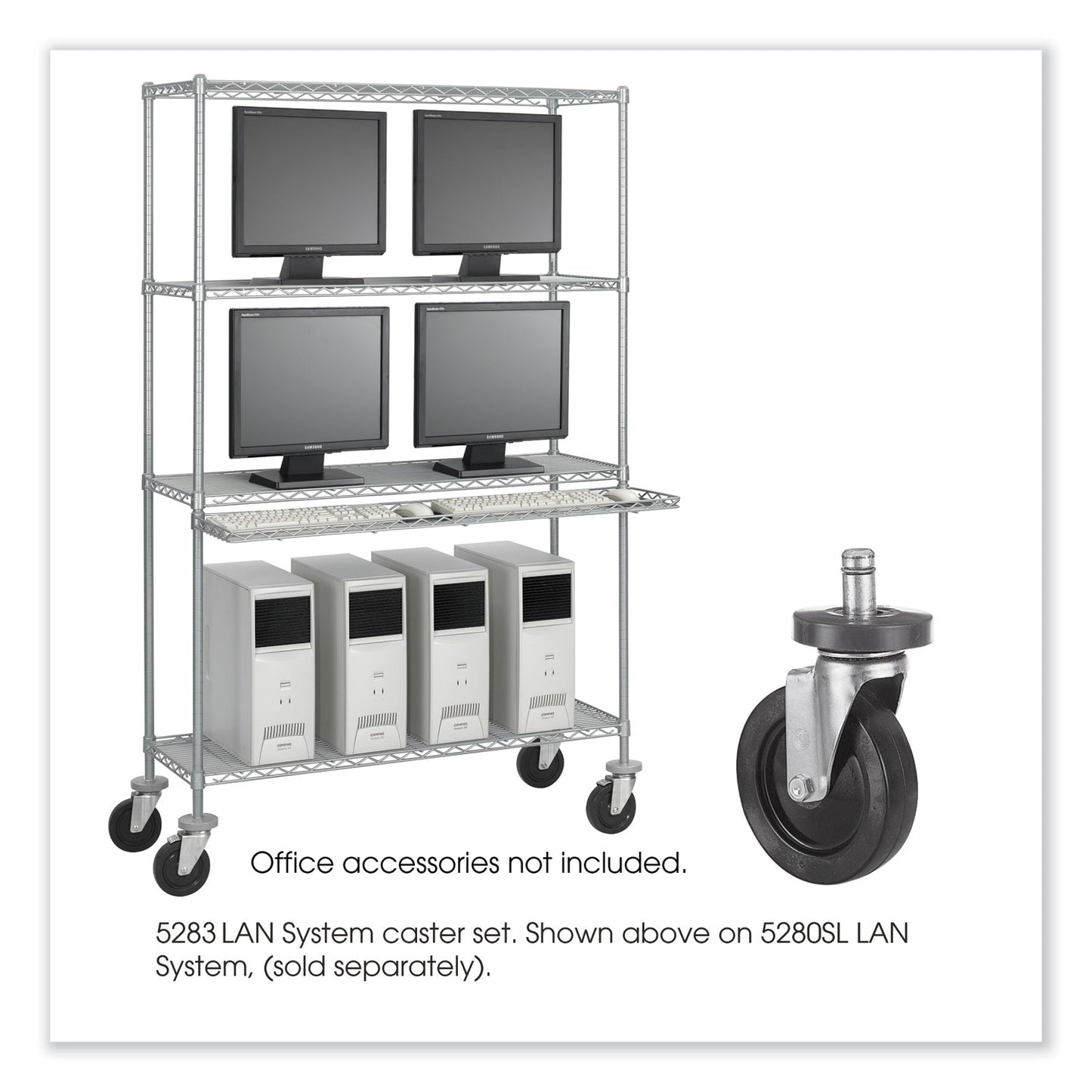 Caster Kit for Safco Task Master Industrial Shelving Units, Black, 4/Set (2 Locking)