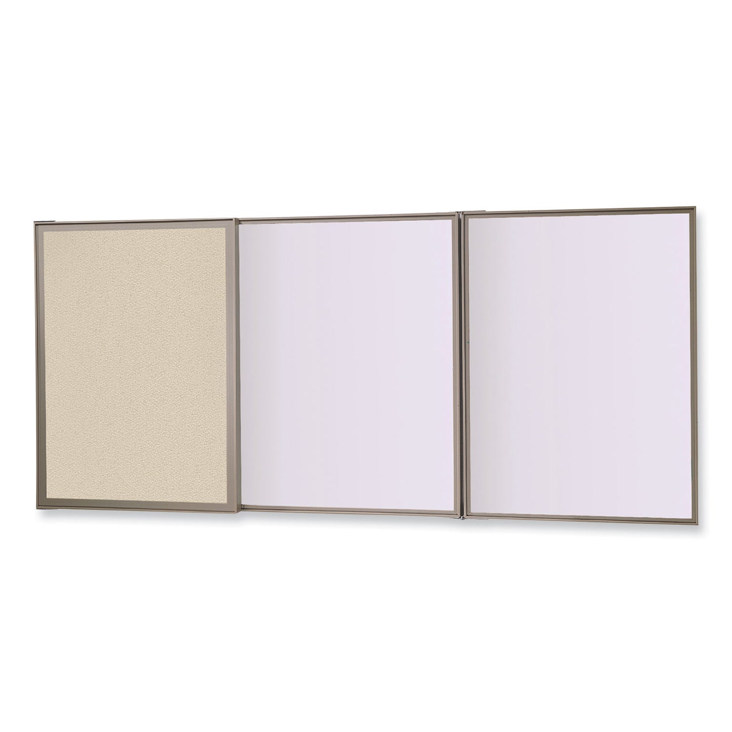 VisuALL PC Whiteboard Cabinet with Fabric Bulletin Board Exterior Doors, 36" x 24", Beige/White Surface, Satin Aluminum Frame
