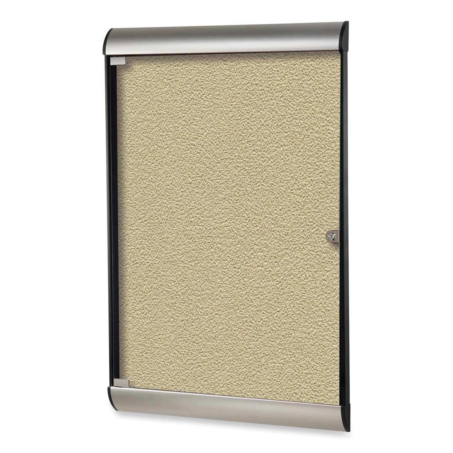 Silhouette 1 Door Enclosed Vinyl Bulletin Board, 27.75" x 42.13", Caramel Surface, Black/Satin Aluminum Frame