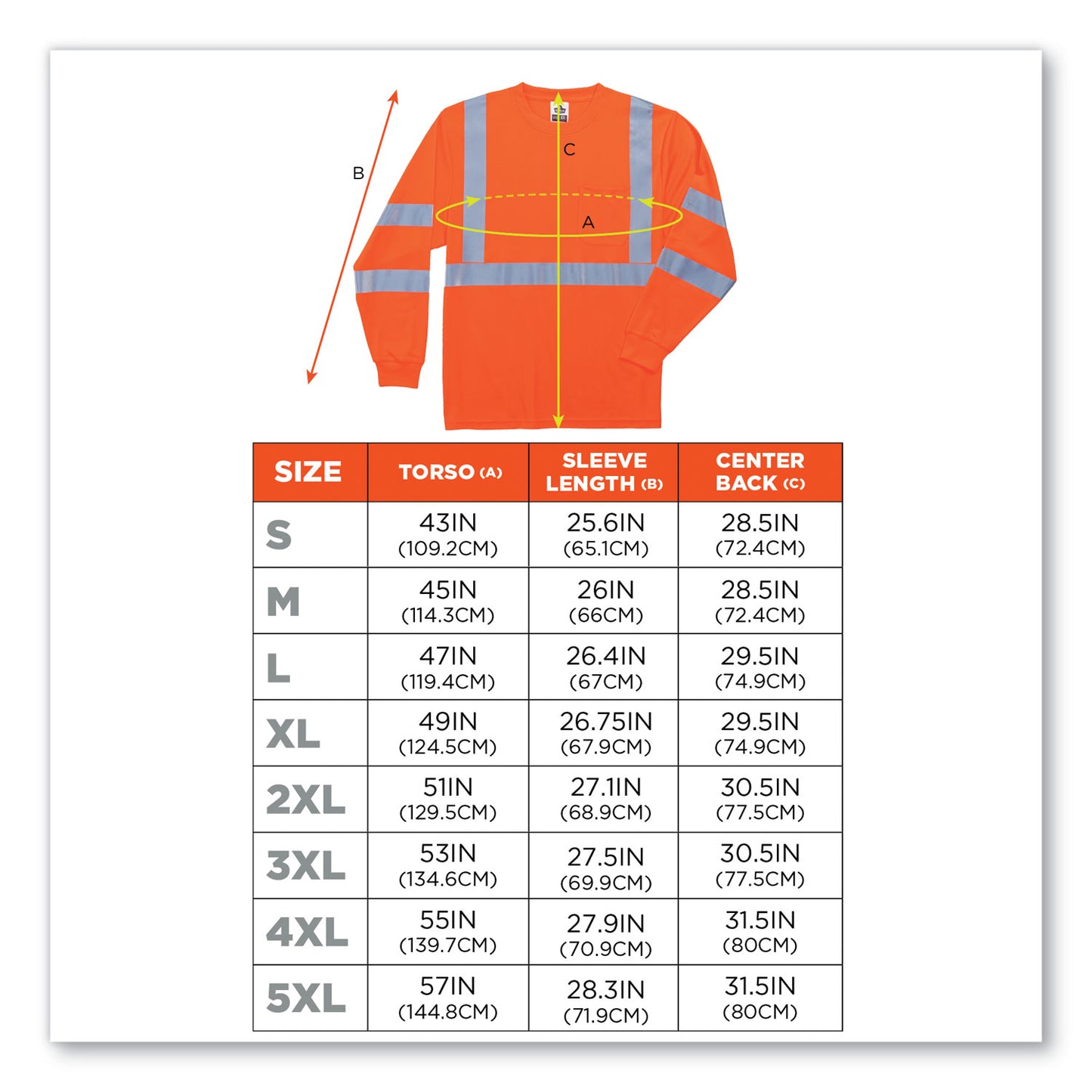 GloWear 8391 Class 3 Hi-Vis Long Sleeve Shirt, Medium, Orange