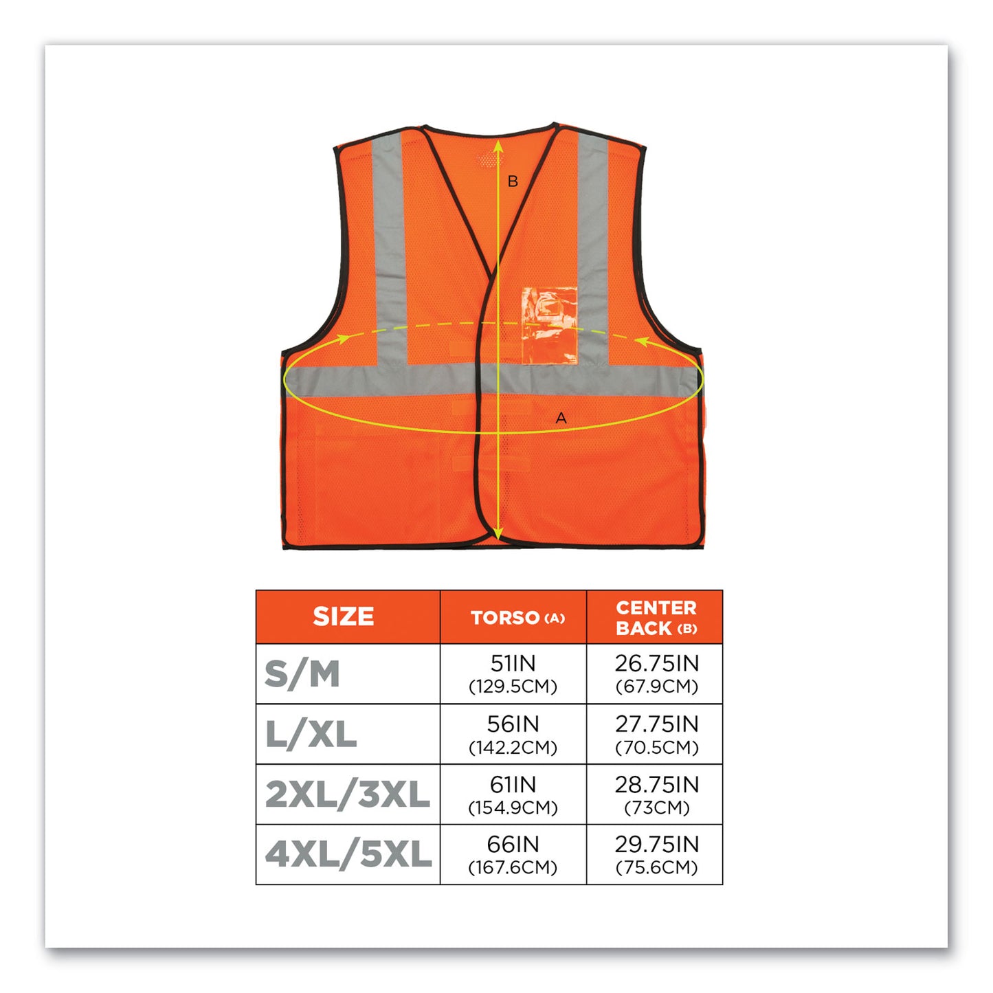 GloWear 8216BA Class 2 Breakaway Mesh ID Holder Vest, Polyester, Large/X-Large, Orange