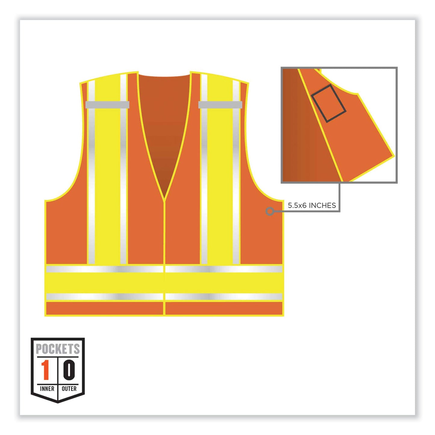 GloWear 8245PSV Class 2 Public Safety Vest, Polyester, Large/X-Large, Orange