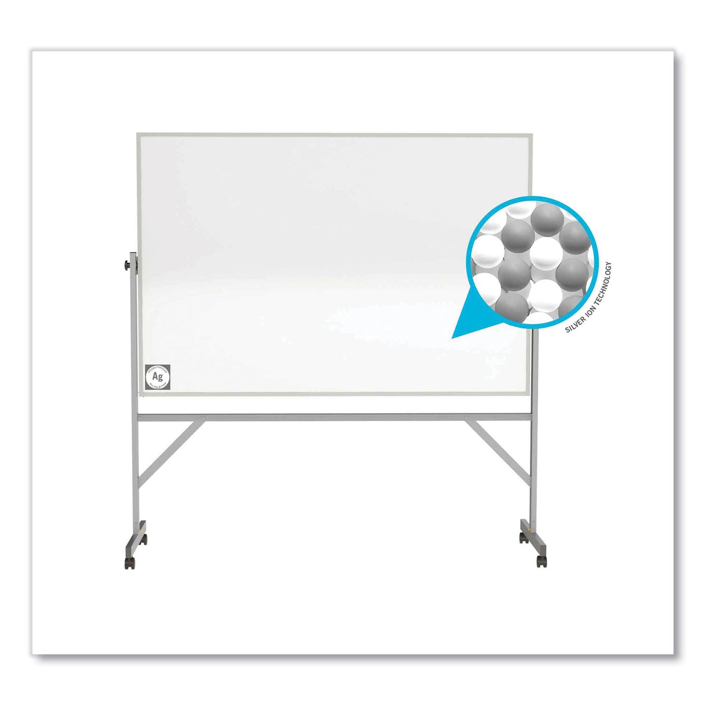 Reversible Magnetic Hygienic Porcelain Whiteboard with Aluminum Frame, 96" x 48", White Surface, Satin Aluminum Frame