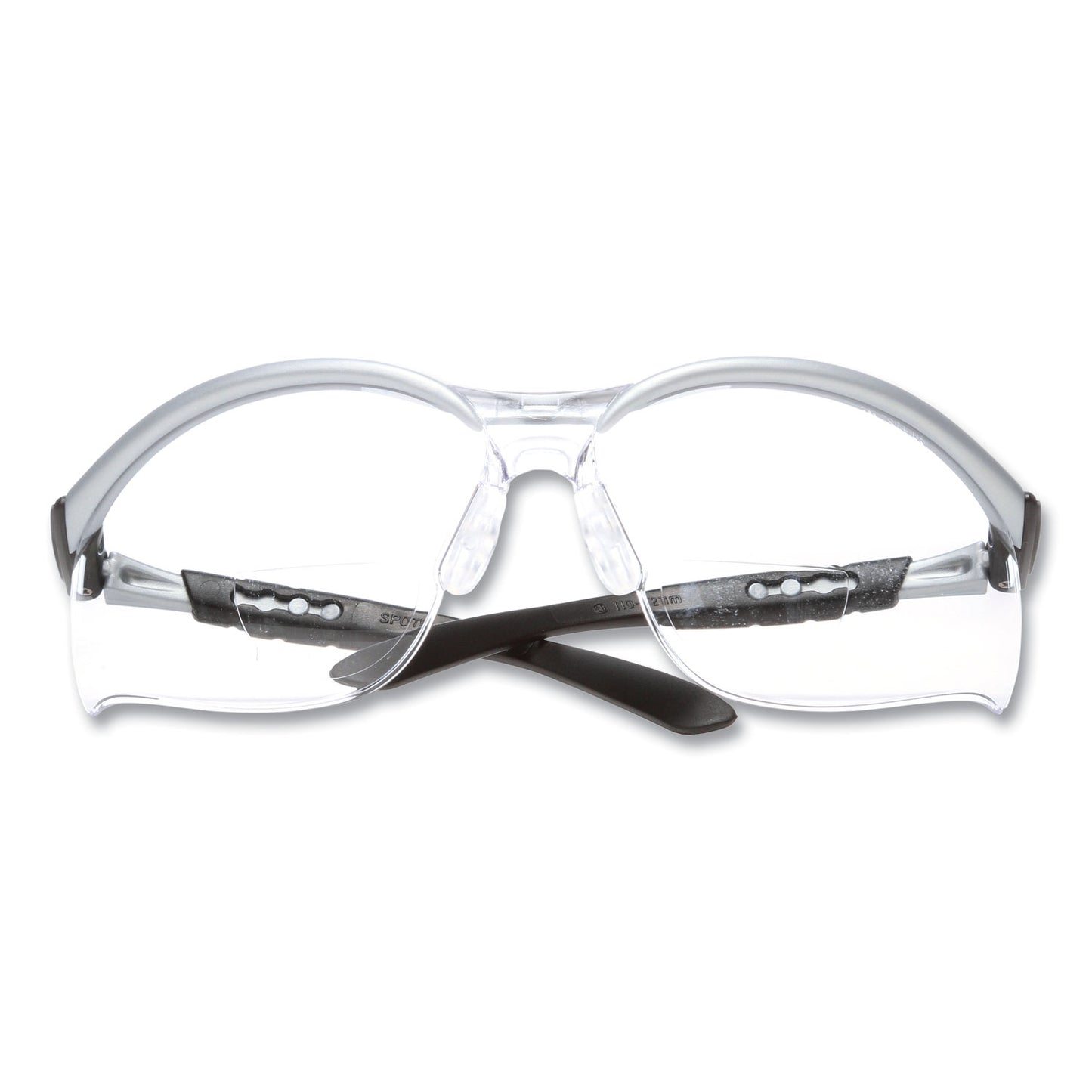 BX Molded-In Diopter Safety Glasses, 2.5+ Diopter, Silver/Black Half Frame, Clear Dual Lens