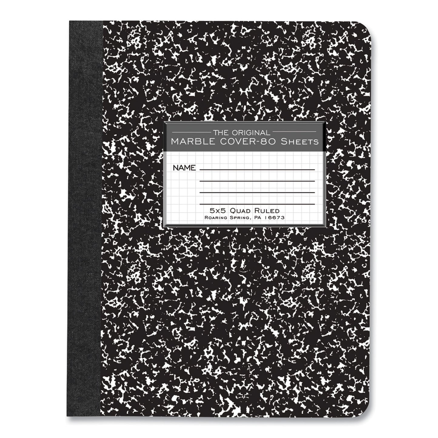 Hardcover Marble Composition Book, Quadrille Rule (5 sq/in), Black Marble Cover, (80) 9.75 x 7.5 Sheets, 48/Carton