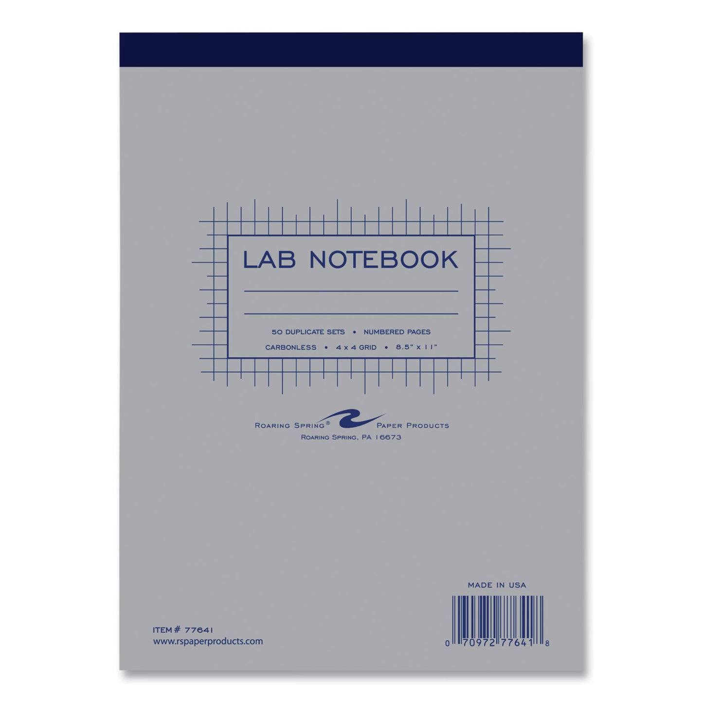 Lab and Science Two-Part Carbonless Notepad, Quadrille Rule (4 sq/in), Gray Cover, (50) White/Blue 8.5 x 11 Sets, 24/Carton