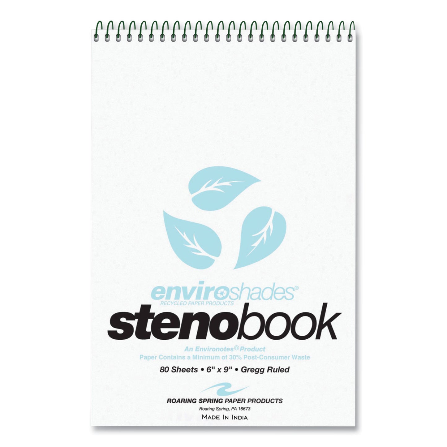 EnviroShades Steno Pad, White Cover, Gregg Rule, (80) Blue 6 x 9 Sheets, 24/Carton