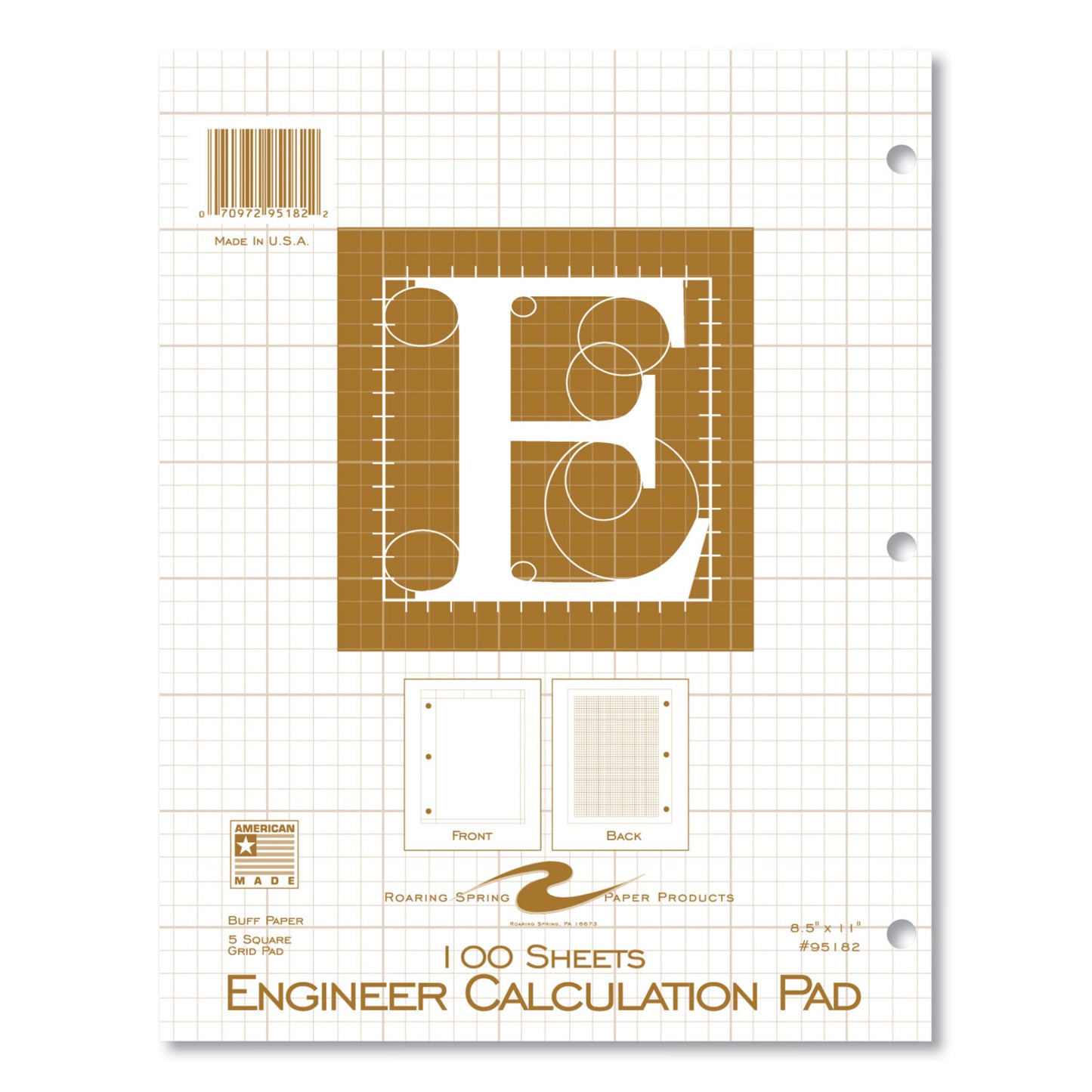 Engineer Pad, Quadrille Rule (5 sq/in), (100) Buff 8.5 x 11 Sheets, 24/Carton