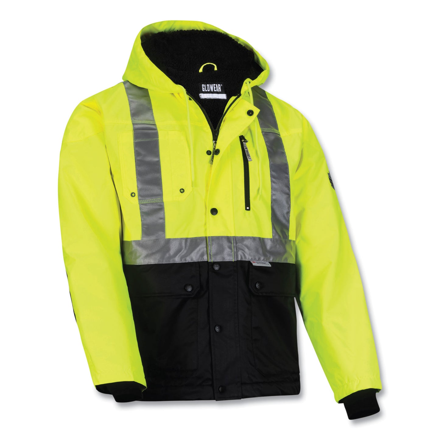 GloWear 8275 Class 2 Heavy-Duty Hi-Vis Workwear Sherpa Lined Jacket, Large, Lime