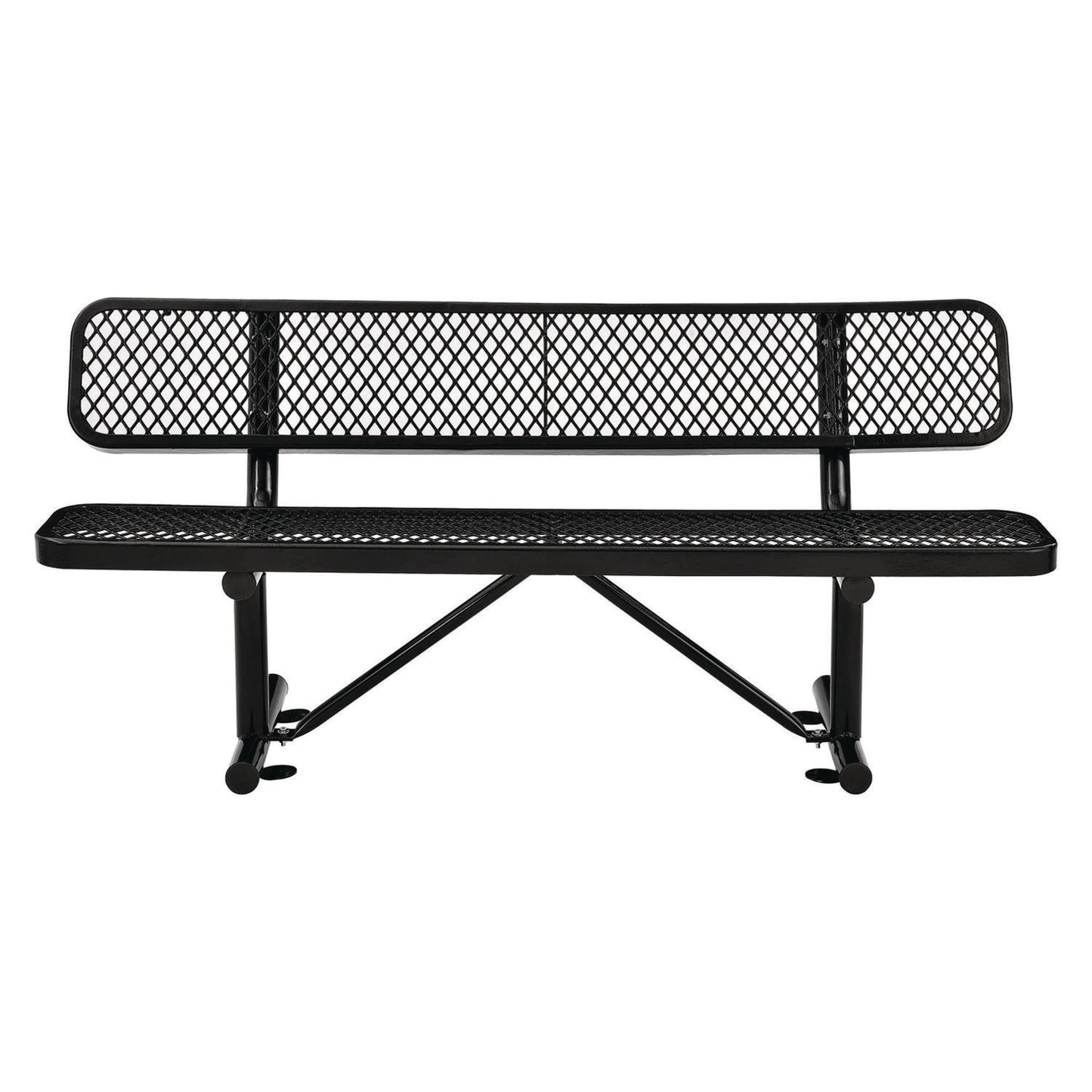 Expanded Steel Bench With Back, 72" x 24" x 33", Black Seat/Back, Black Base