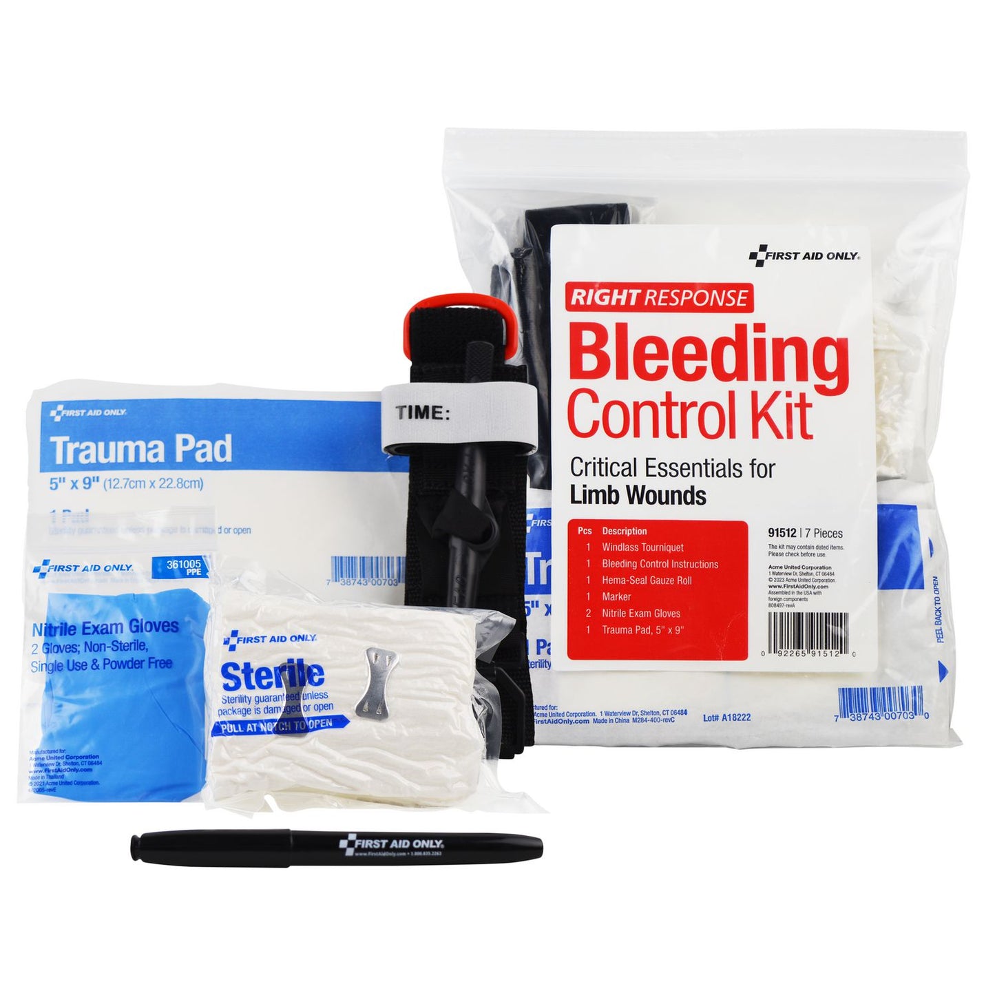 Critical Essentials Bleeding Control Kit for Limb Wounds, 8 Pieces, Plastic Bag