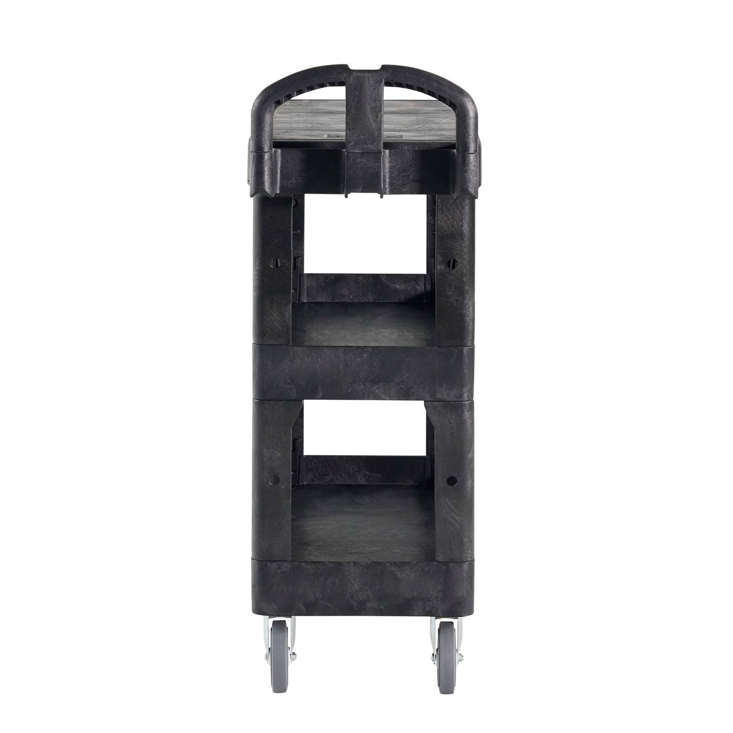 BRUTE 3-Shelf Heavy-Duty Ergo Flat Utility Cart, Plastic, 3 Shelves, 600 lb Capacity, 25.24" x 48.63" x 46.18", Black