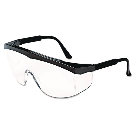 Stratos Safety Glasses, Black Half Frame OTG, Clear Single Lens