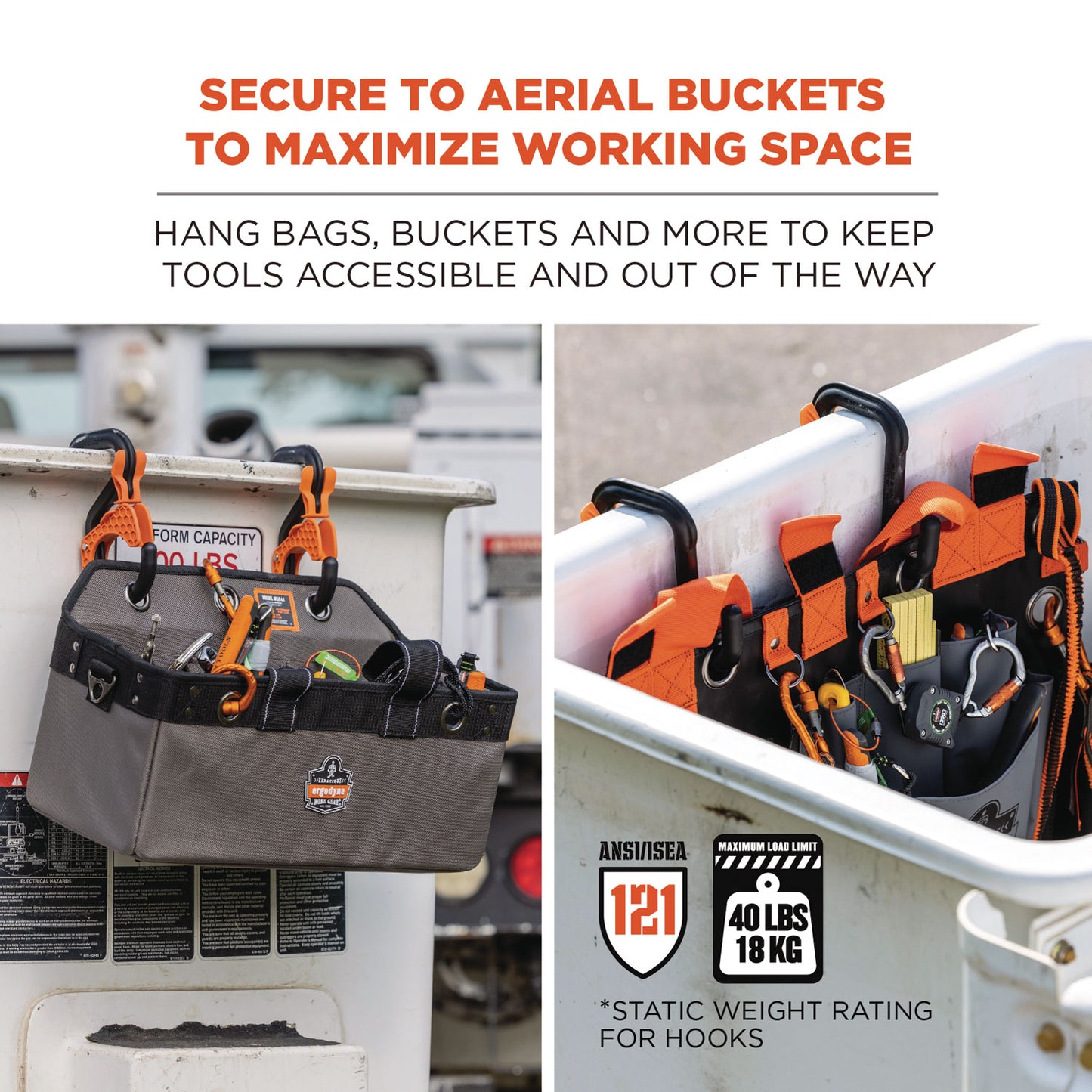 Squids 3178 Locking Aerial Bucket Hook, Tethering Point, 8.27 x 6.69 x 2.17, Black/Orange, Supports 40 lbs