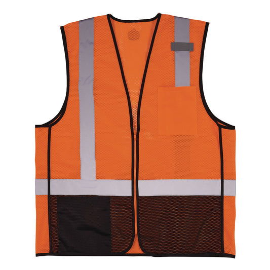 GloWear 8210Z Hi-Vis Class 2 Mesh Vest, Polyester, Large to X-Large, Orange