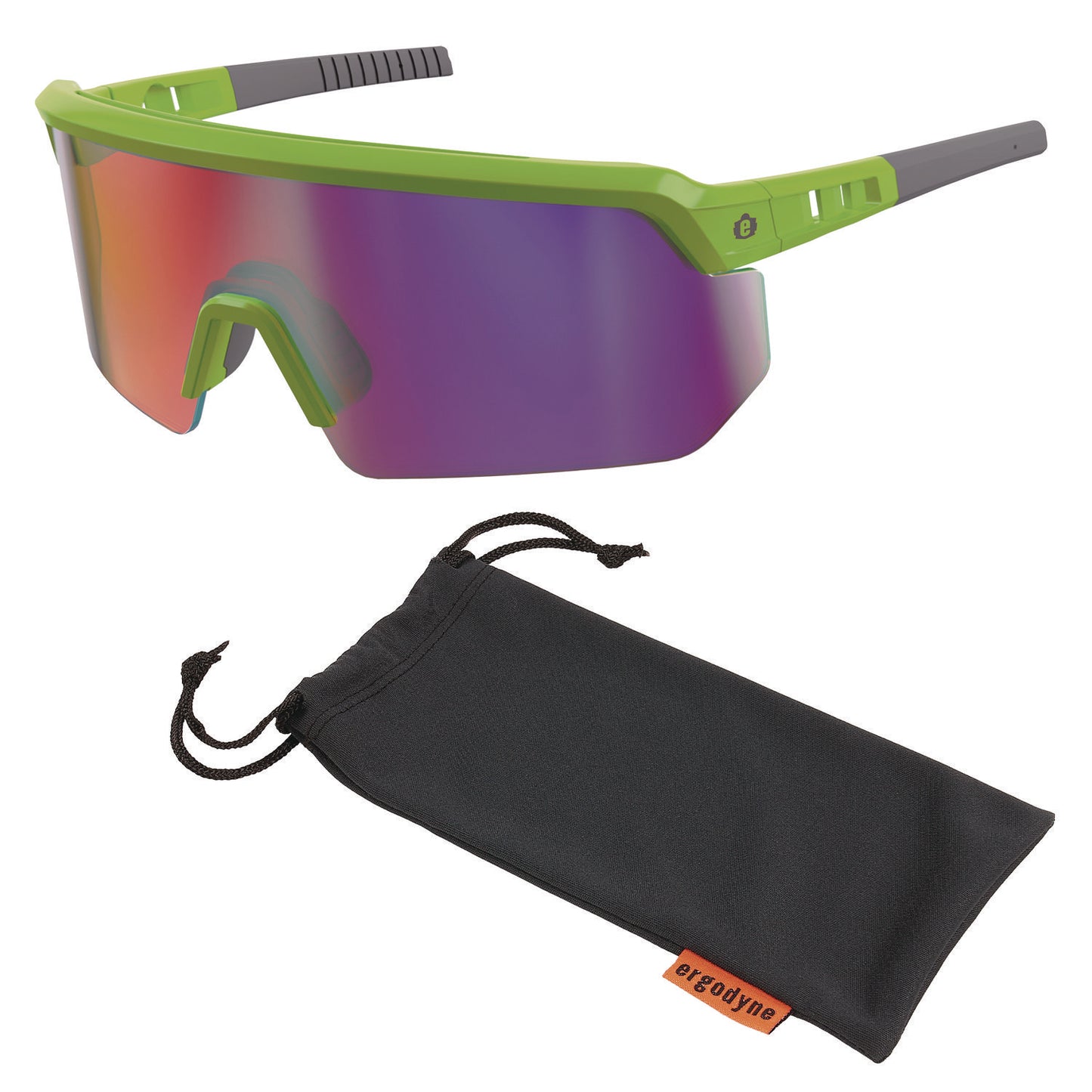 Skullerz AEGIR Safety Glasses, Lime Half Frame, Mirrored Purple Single Lens