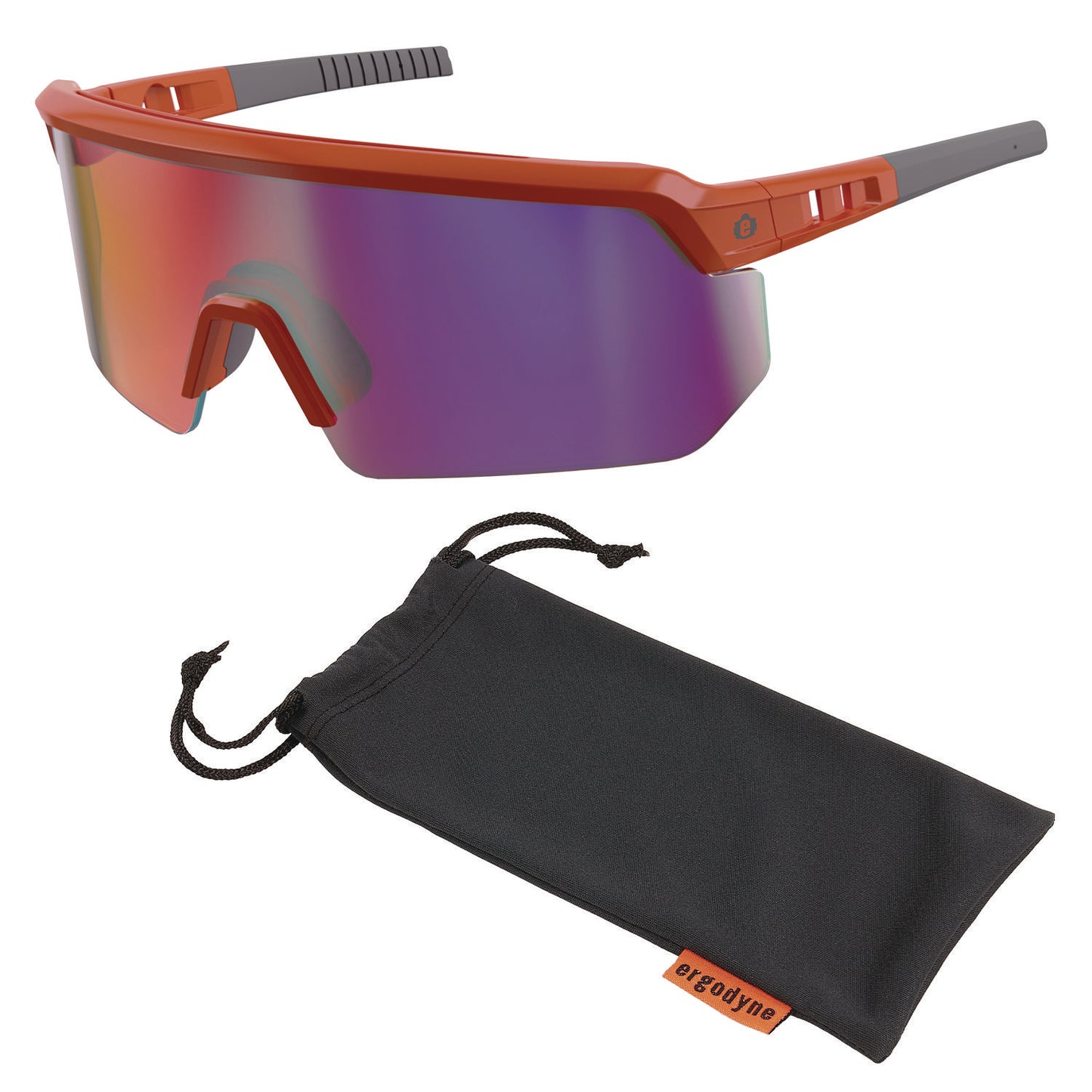 Skullerz AEGIR Safety Glasses, Orange Half Frame, Mirrored Purple Single Lens