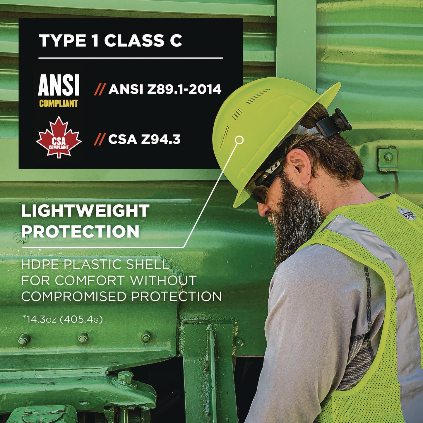 Skullerz 8968 Class C Lightweight Full Brim Hard Hat with Adjustable Venting, 6-Point Ratchet, One Size Fits Most, Lime