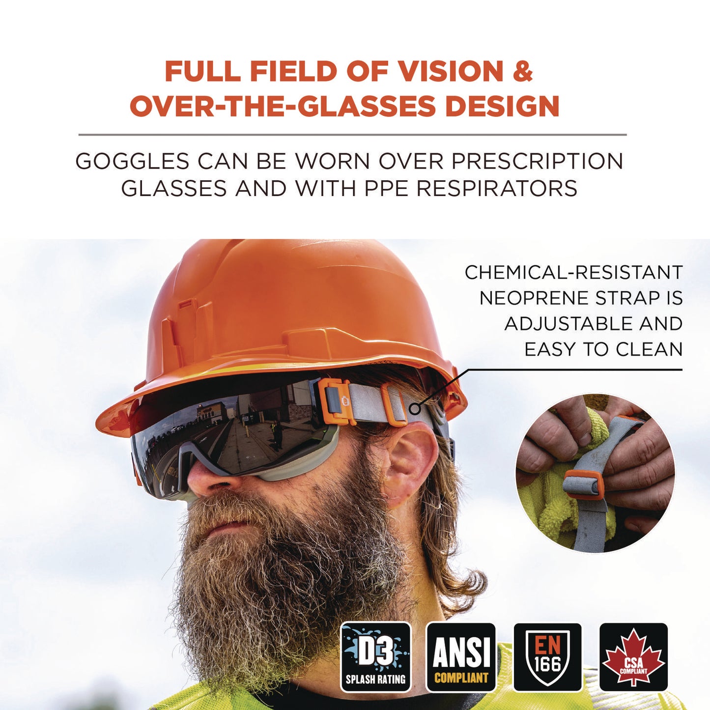 Skullerz MODI OTG Anti-Scratch and Enhanced Anti-Fog Safety Goggles with Neoprene Strap, Smoke Lens, Gray/Clear Frame