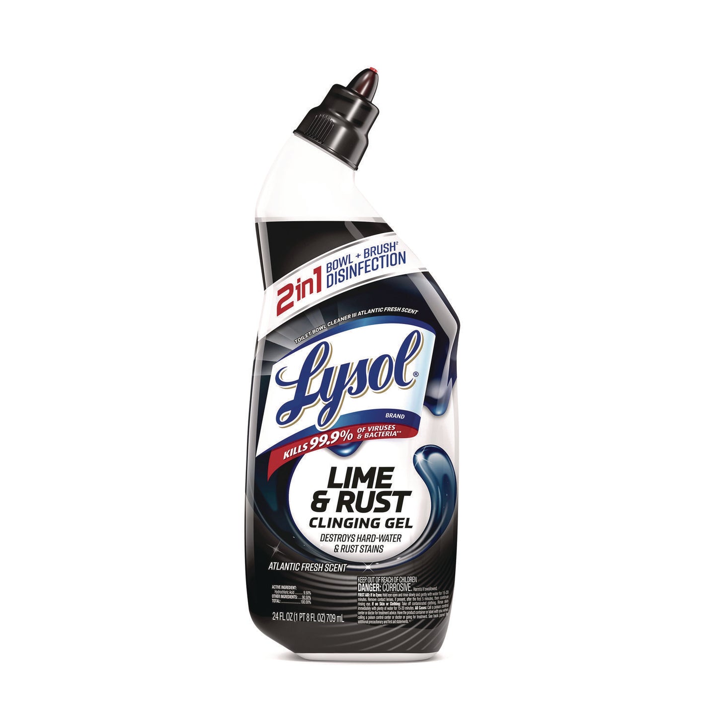 Disinfectant Toilet Bowl Cleaner w/Lime/Rust Remover, Atlantic Fresh Scent, 24 oz Angle-Neck Bottle