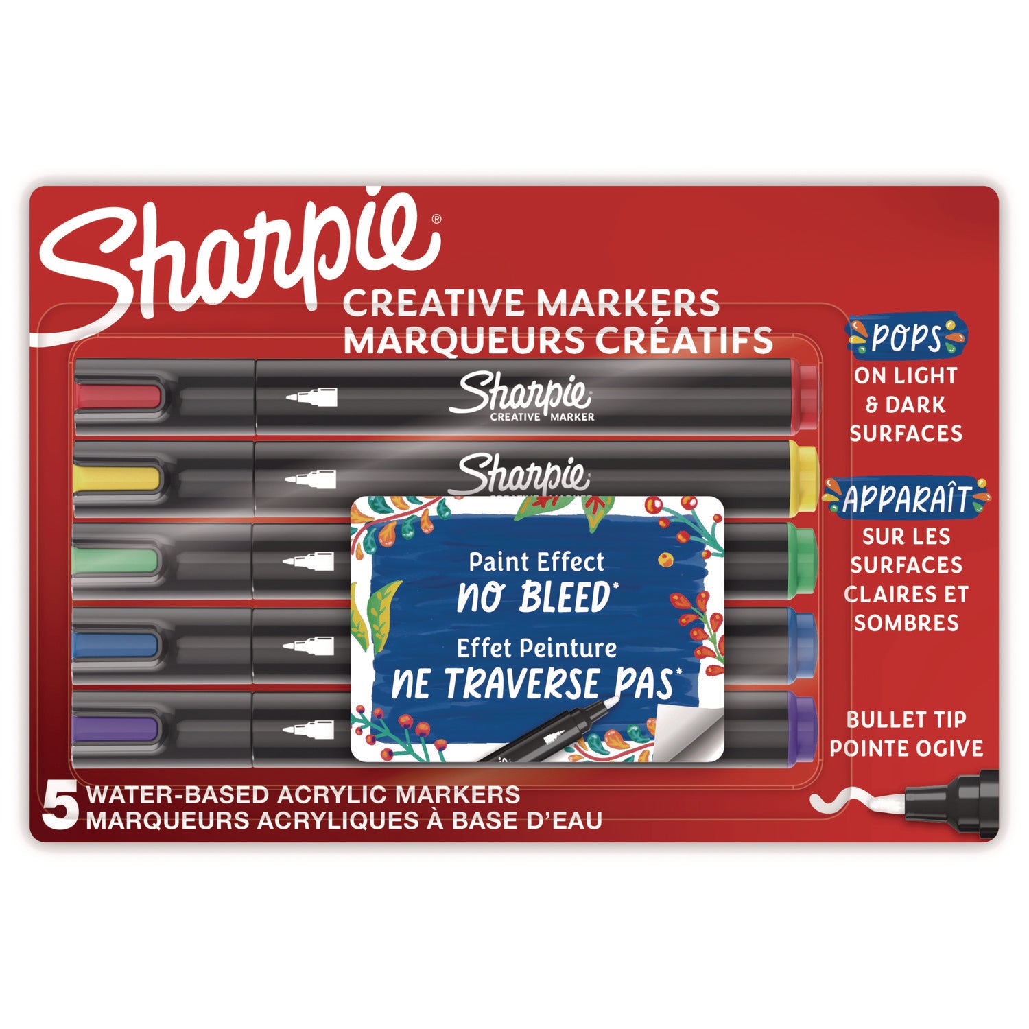 Creative Markers, Medium Bullet Tip, Assorted Colors, 5/Pack