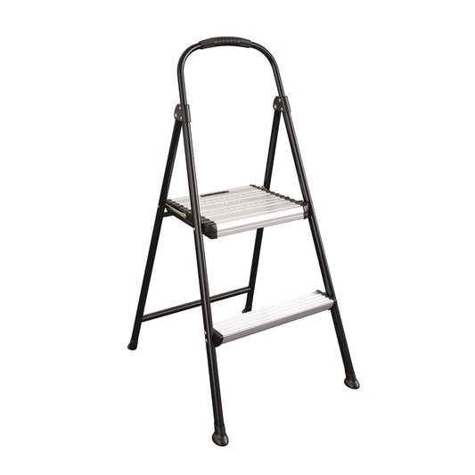 2-Step Stepstool, 250 lb Capacity, 19" Working Height, 22.5" Spread, Black/Silver