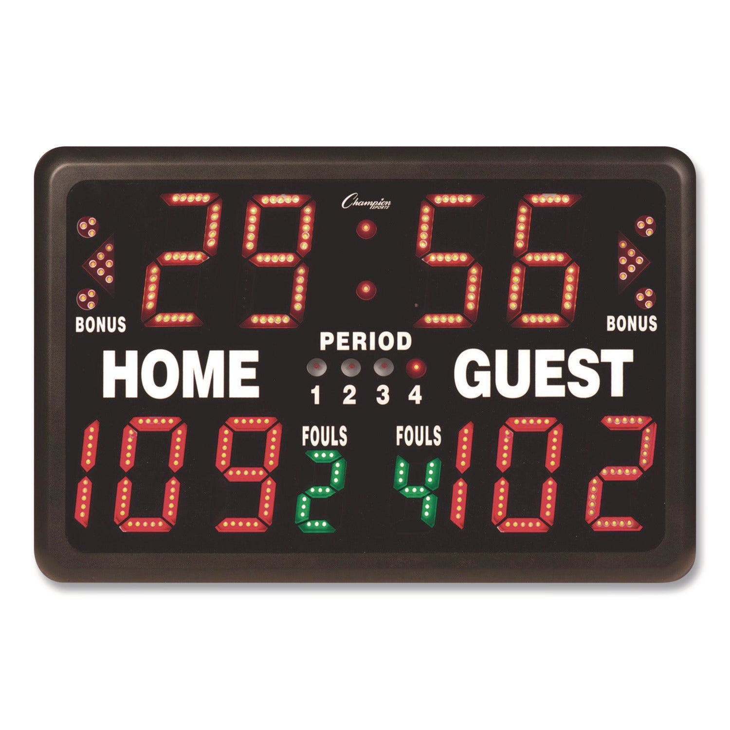 Tabletop Indoor Electronic Scoreboard, 24" x 16" x 10", Black Face, Red/Green/Yellow Graphics