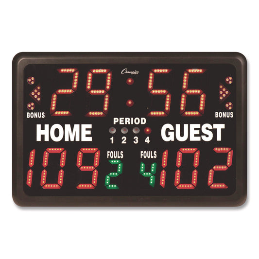 Tabletop Indoor Electronic Scoreboard, 24" x 16" x 10", Black Face, Red/Green/Yellow Graphics