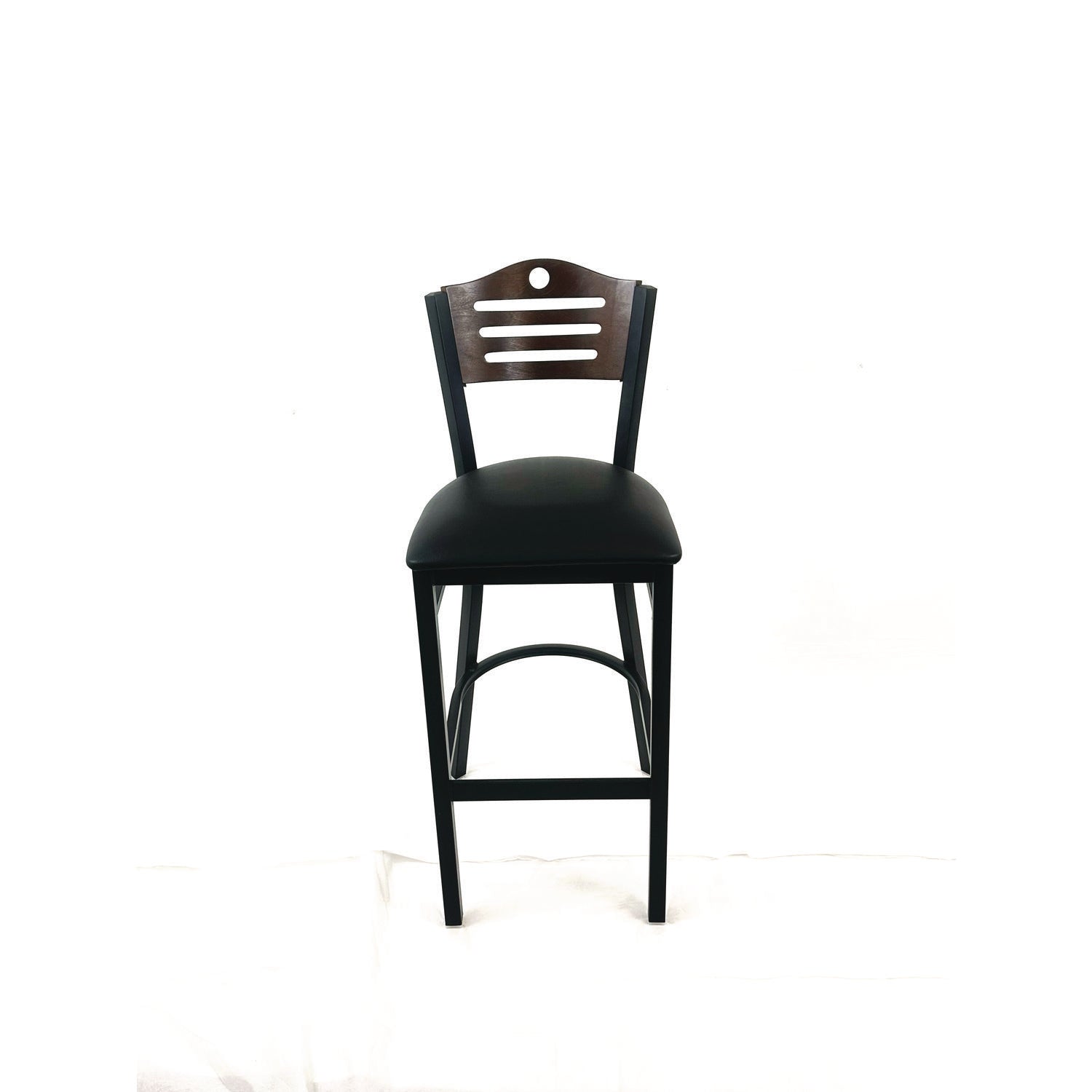 Eagle Series Barstool, Supports Up to 300 lb, 28.5" Seat Height, Black Seat, Dark Walnut Back, Black Base