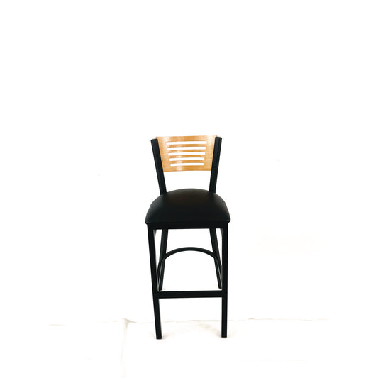 Jones River Series Barstool, Supports Up to 300 lb, 28.5" Seat Height, Black Seat, Natural Back, Black Base