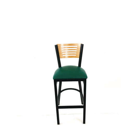 Jones River Series Barstool, Supports Up to 300 lb, 28.5" Seat Height, Green Seat, Natural Back, Black Base