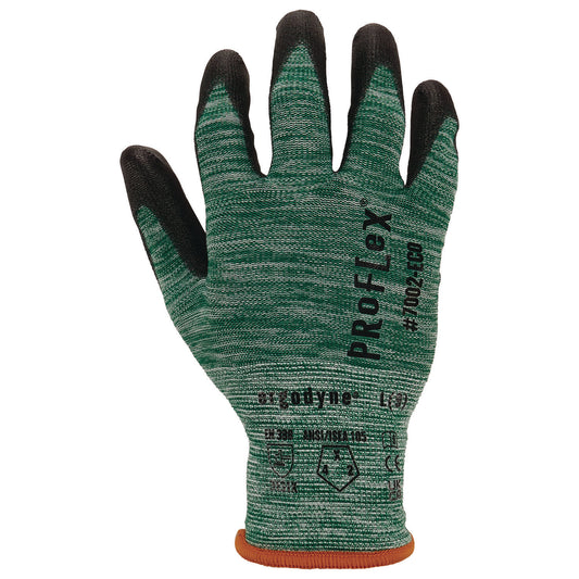 ProFlex 7002-ECO Recycled PU Coated Gloves, EN388: 3131, 7" Long, X-Small, Green, Pair