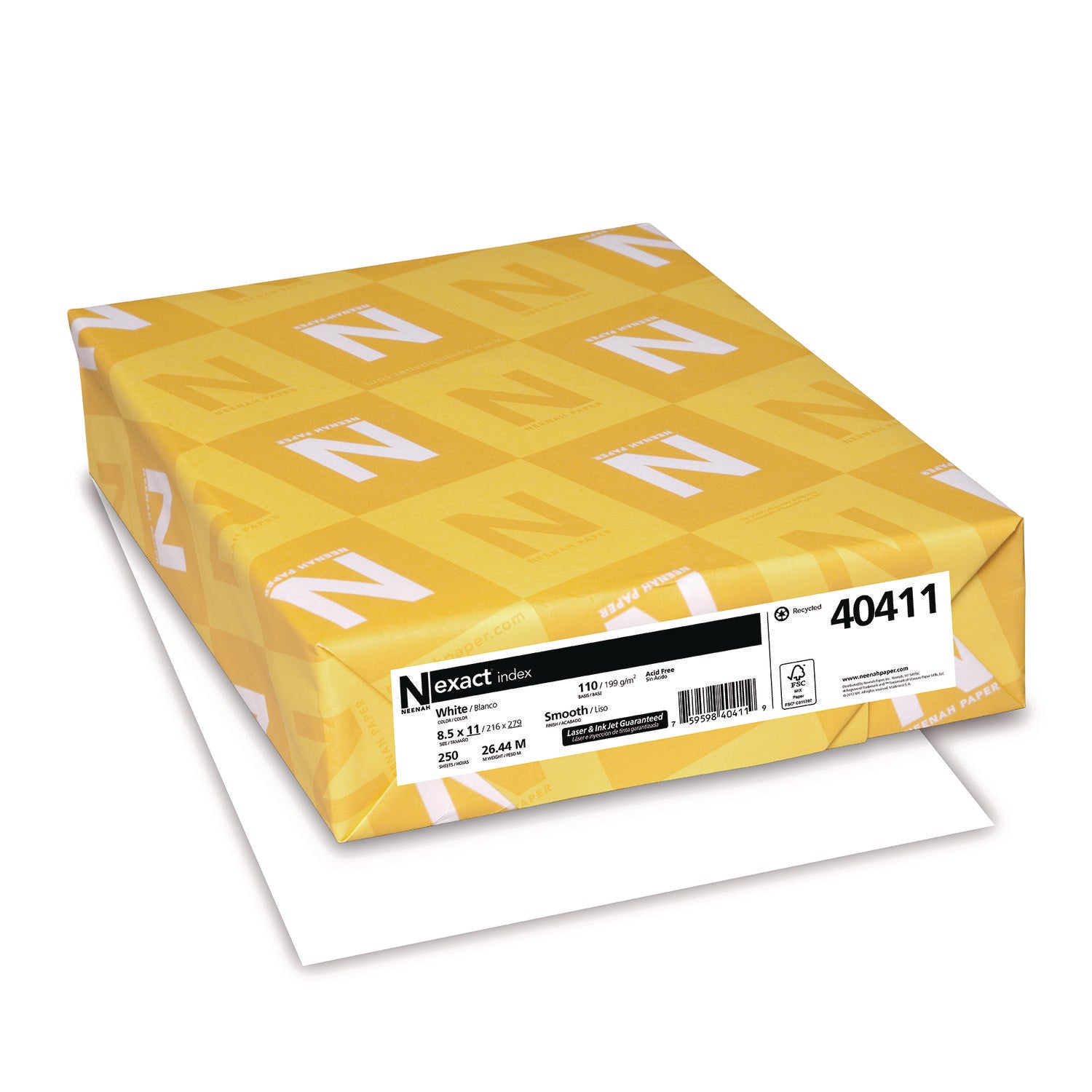 Exact Index Card Stock, 94 Bright, 110-lb Index Weight, 8.5 x 11, White, 250/Pack