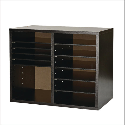 Wood Adjustable 12 Compartment Literature Organizer, 12 Sections, Letter Size, 20 x 11.8 x 16.3, Black