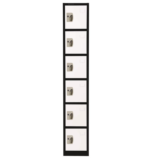 Steel Storage Locker, 6 Compartment, 12 x 12 x 72, Black Body/White Doors
