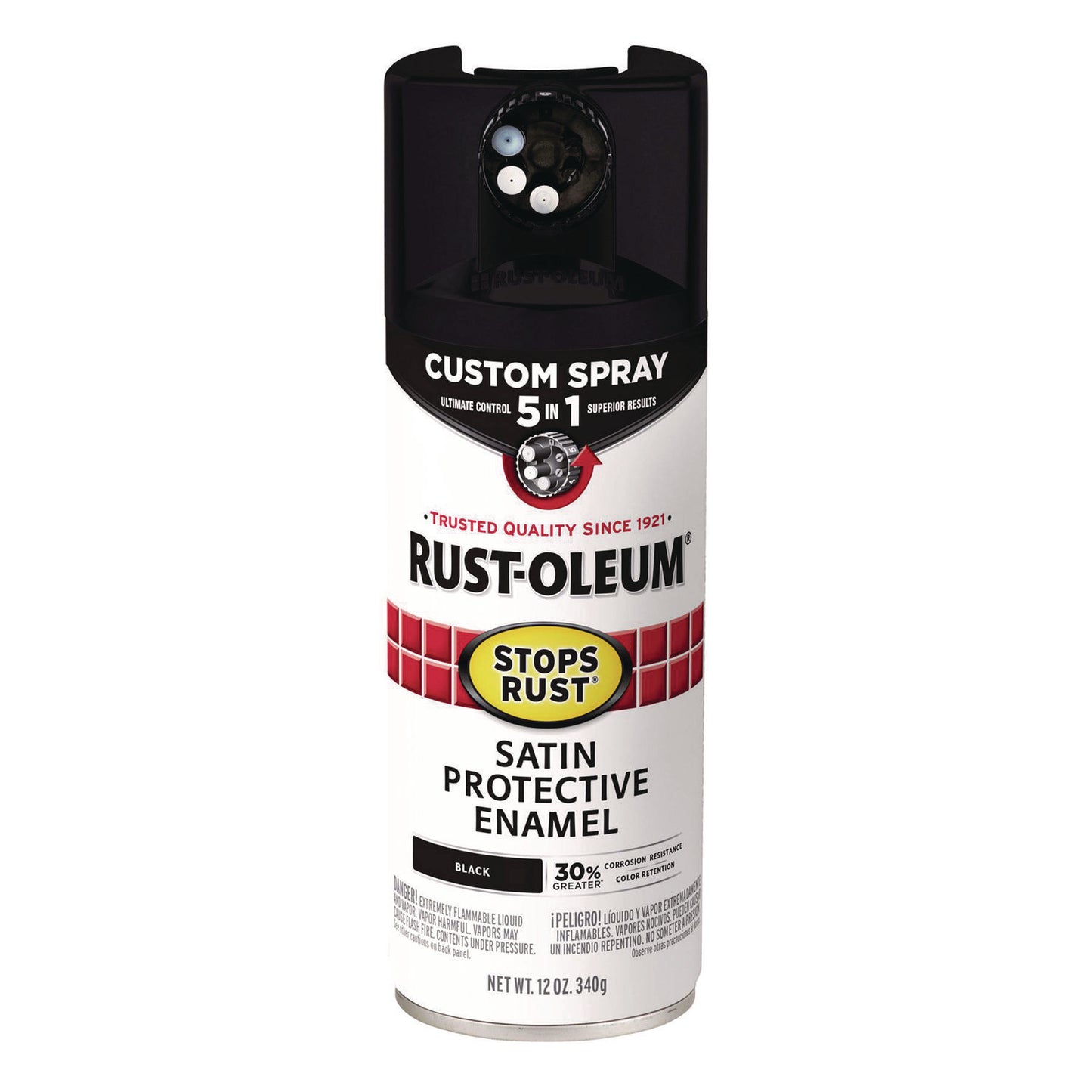 Stops Rust 5-in-1 Spray Paint, Satin Black, 12 oz Aerosol Can