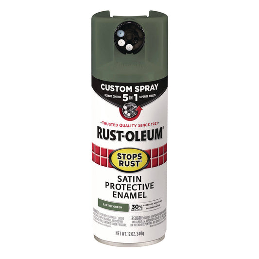 Stops Rust 5-in-1 Spray Paint, Satin Earthy Green, 12 oz Aerosol Can