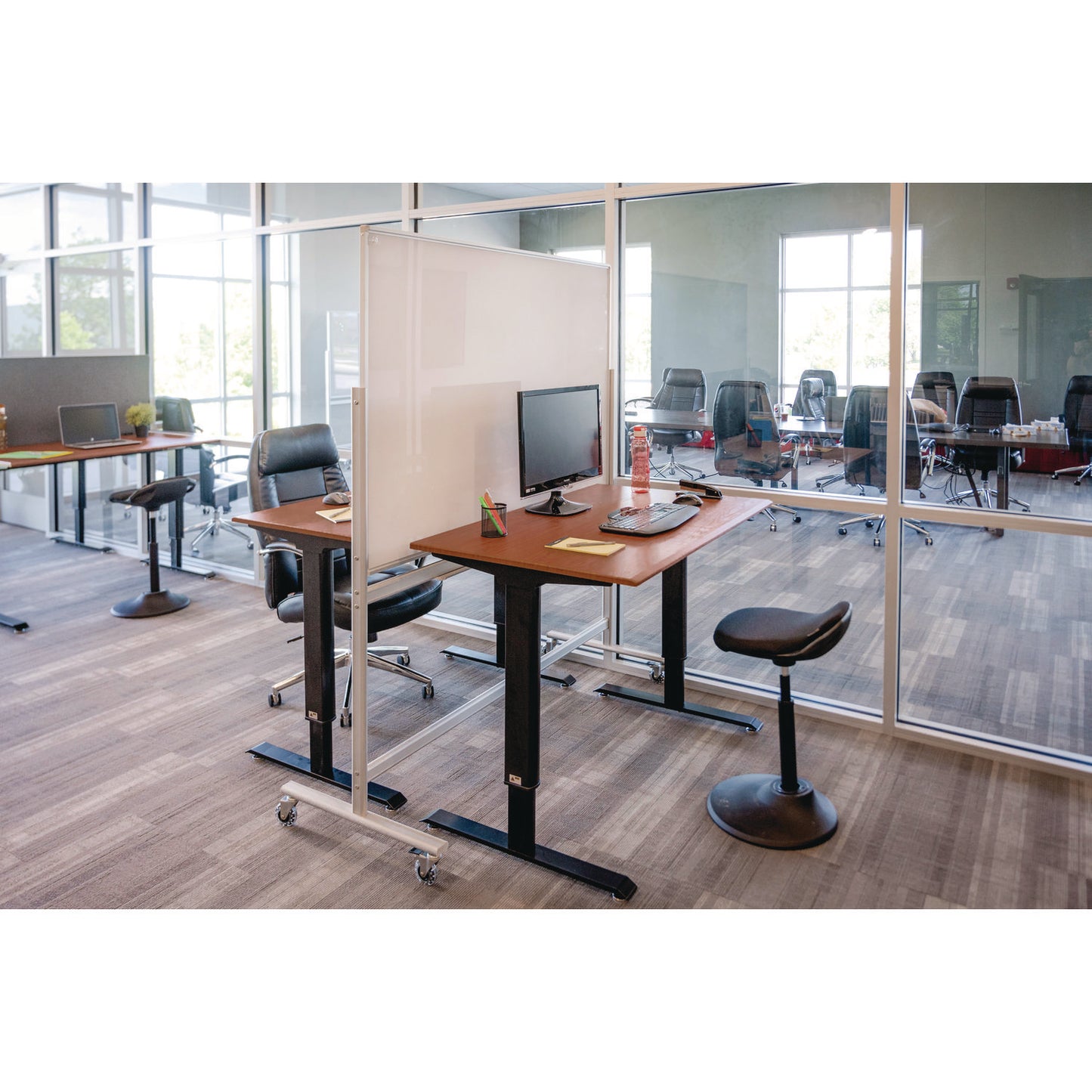 Mobile Magnetic Glass Dry Erase Board, 48" x 36", White Surface, Silver Aluminum Frame
