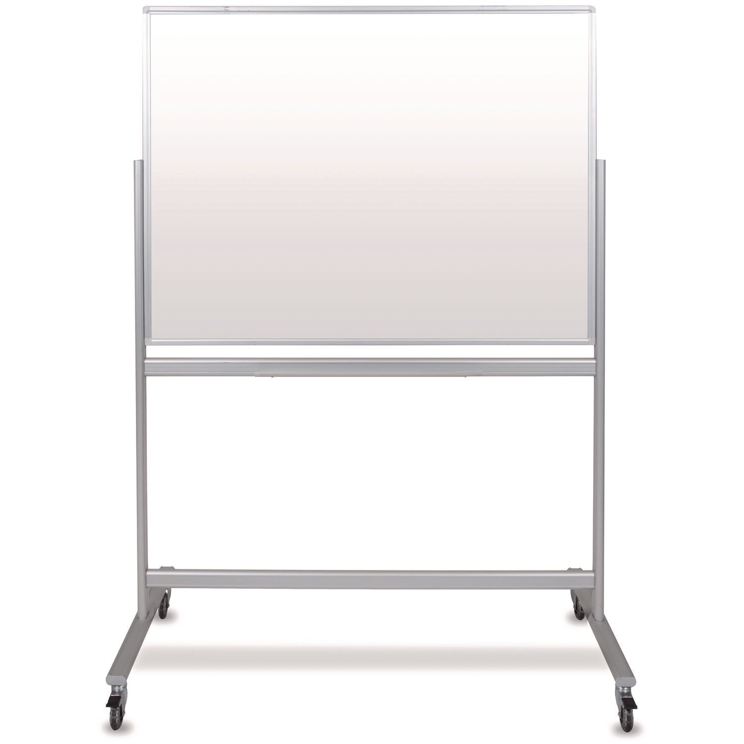 Mobile Magnetic Glass Dry Erase Board, 48" x 36", White Surface, Silver Aluminum Frame
