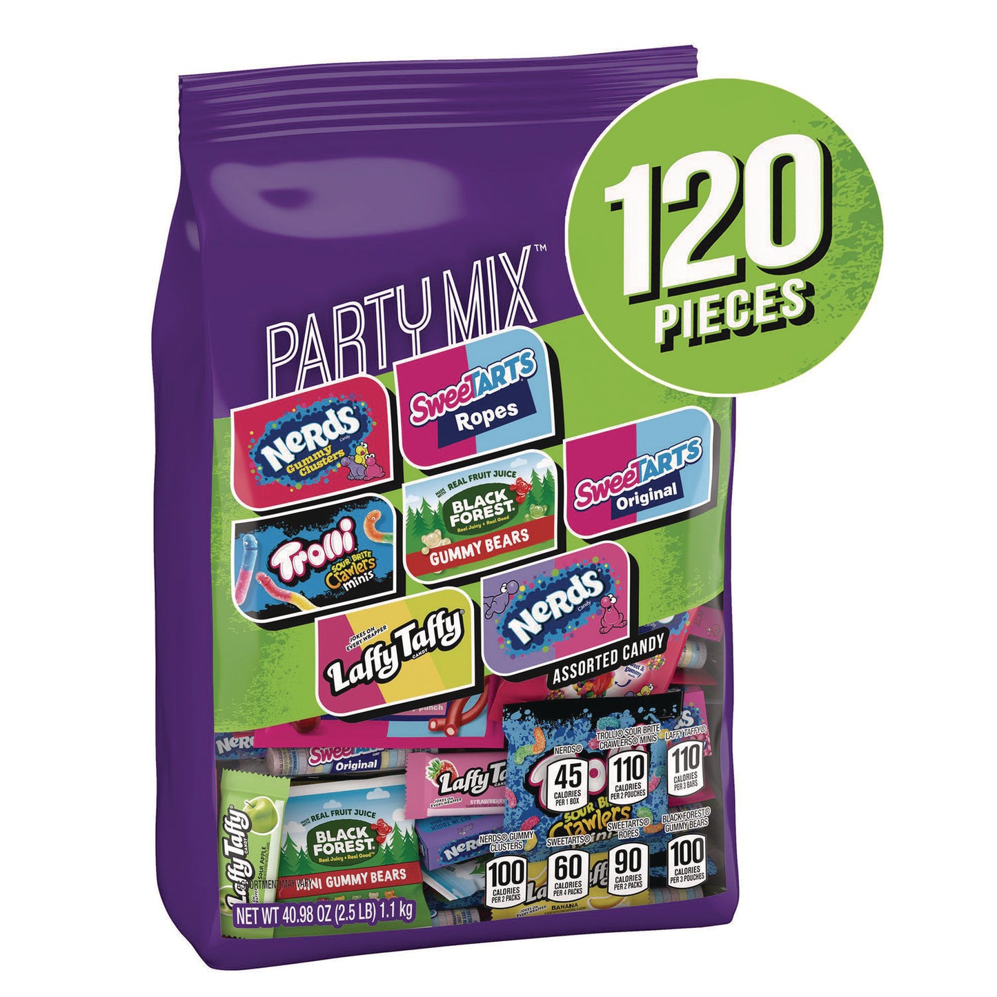 Party Mix Stand-Up Bag, 120 Pieces, Assorted Flavors, 2.5 lb Bag